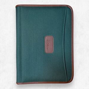 Vintage Leeds Green Brown Padfolio Zip Around Texas Instrument Monogrammed
